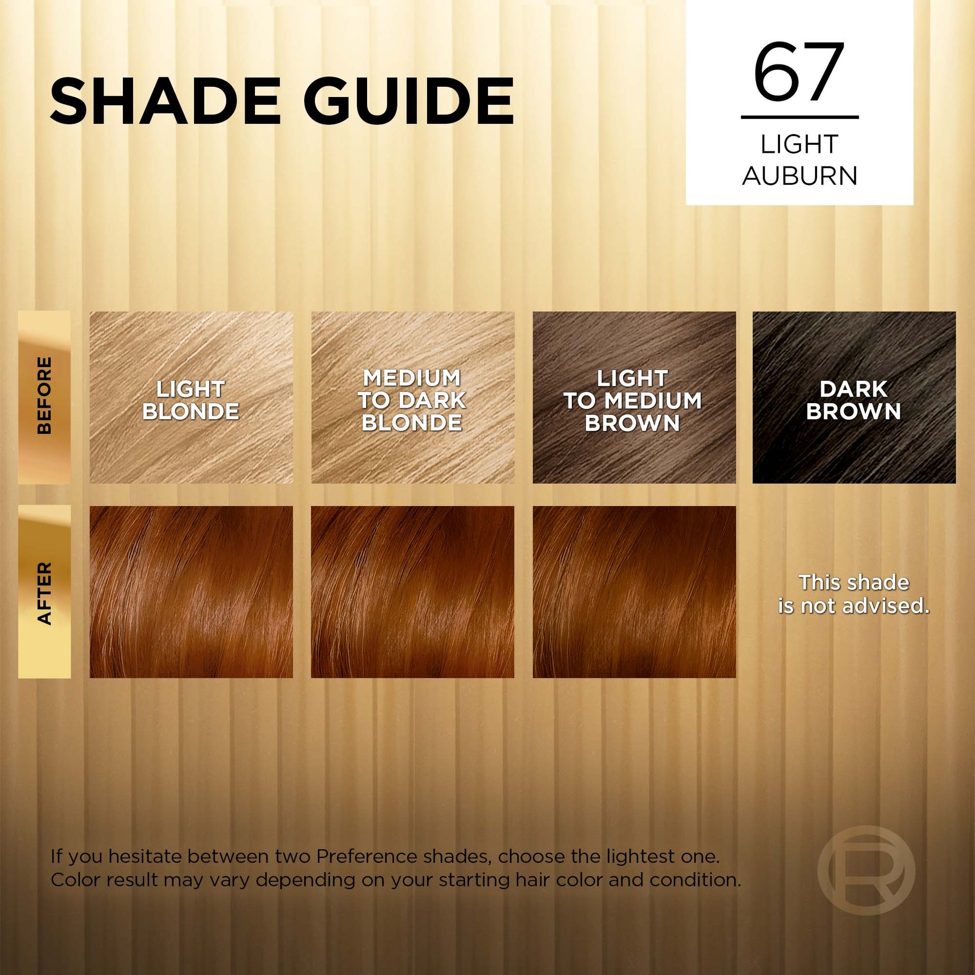 Hair before and after using Superior Preference 67 Light Auburn